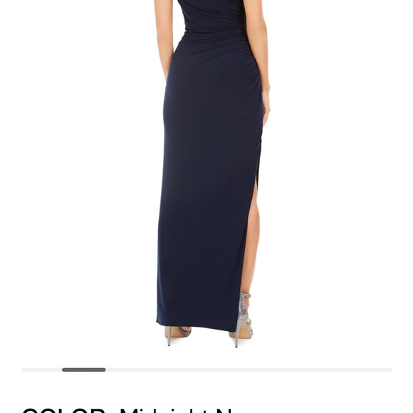 Adrianna Papell One Shoulder Jersey Gown side slit and rouchinh - Picture 2 of 6